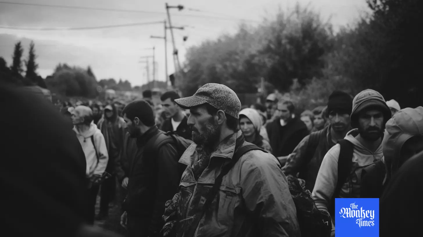 Group of people cross the border between countries