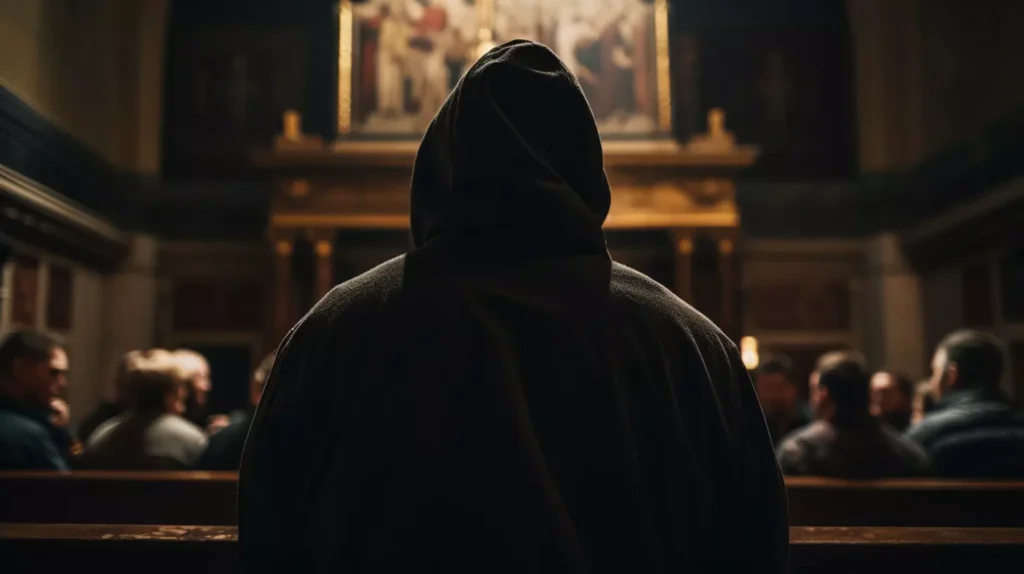 The preacher in the hoodie standing in the church.