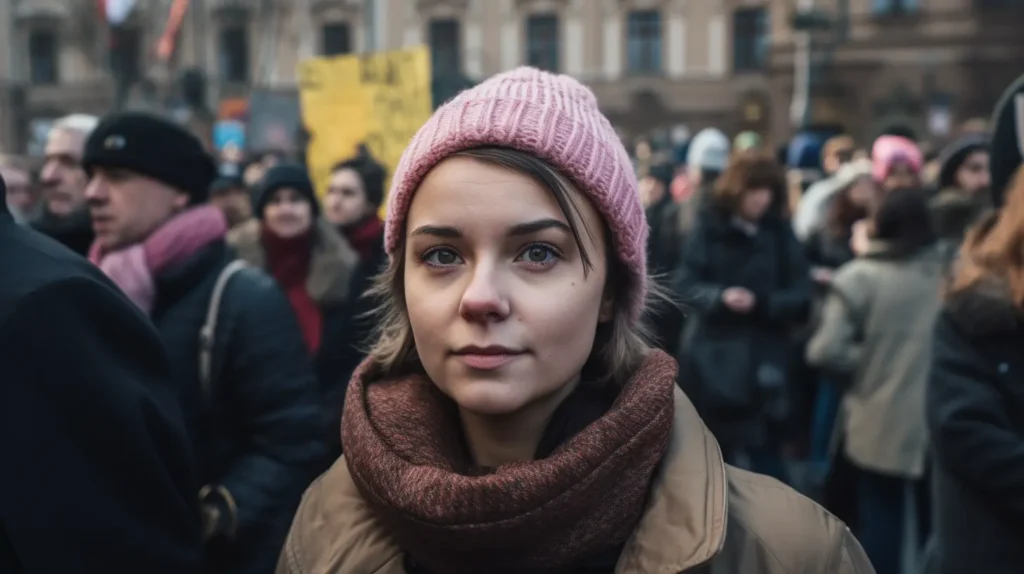 A young woman participates in the protests in Kyiv, Ukraine.