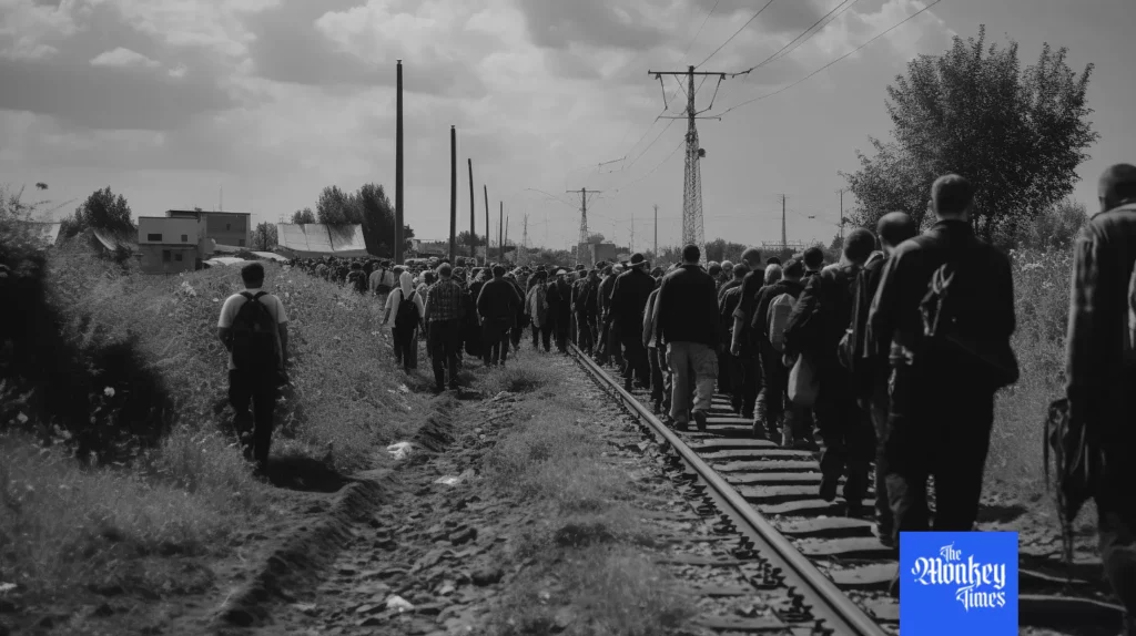 Group of Russian people are going to the border between Russia and Georgia