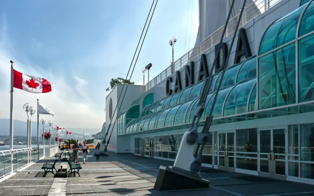 Canada Place is a boat-shaped building located on the waterfront of Burrard Inlet in the city of Vancouver.