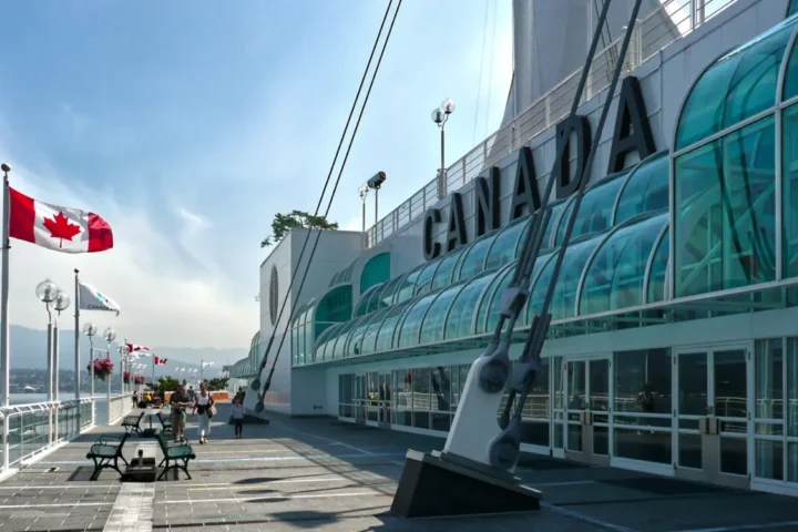 Canada Place is a boat-shaped building located on the waterfront of Burrard Inlet in the city of Vancouver.