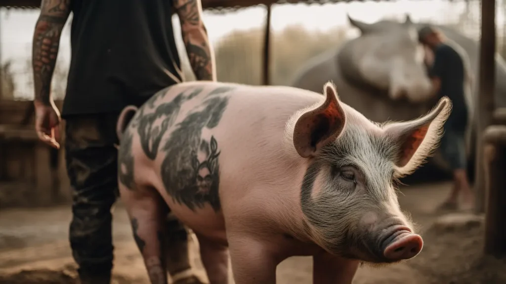 Tattooed pig at the farm.