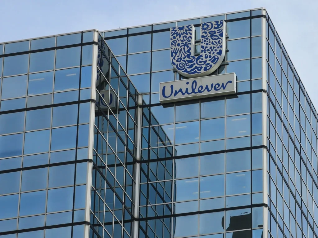 The office building with Unilever logo on top.