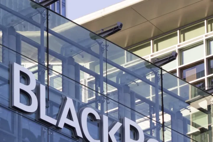 The BlackRock company's logo at the building