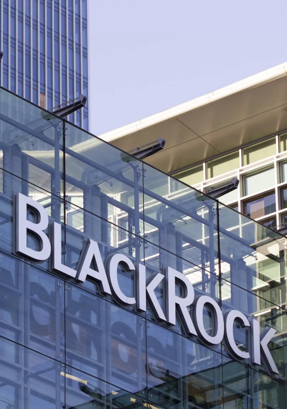 The BlackRock company's logo at the building