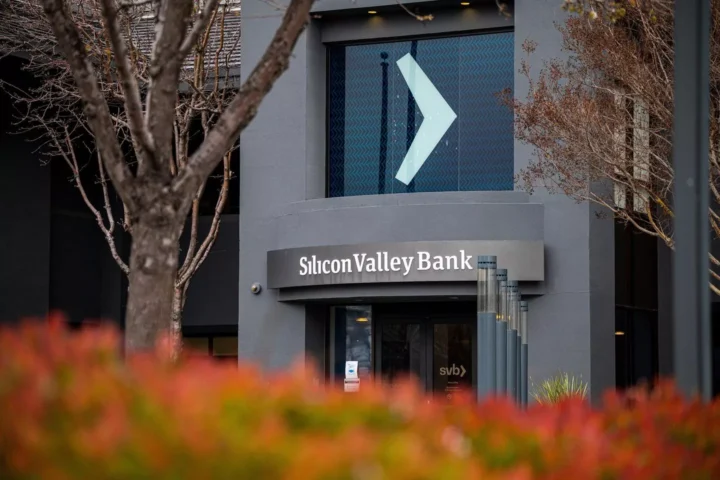 Entrance to a branch of a Silicon Valley bank in California.