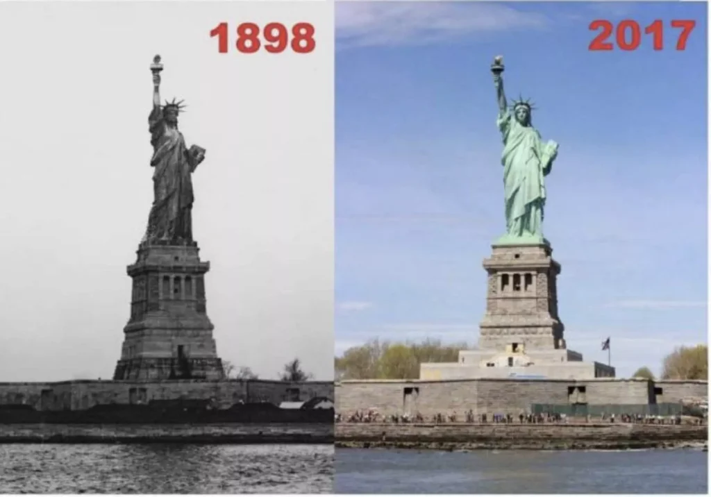 Statue of Liberty in New York in 1898 and 2017