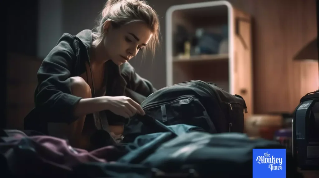 A young woman is packing her bags