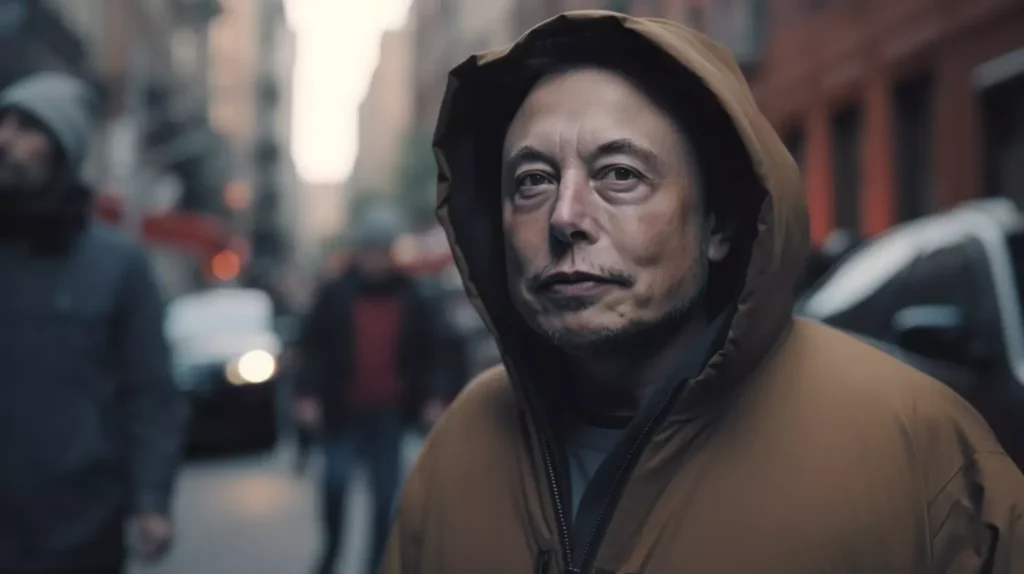 Elon Musk as homeless man in New York City