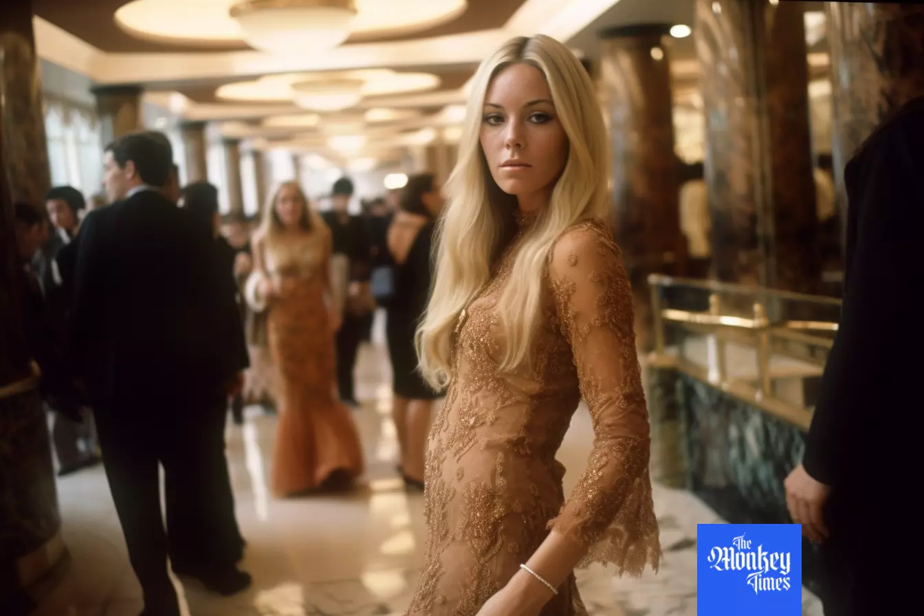 A blond woman in a hotel lobby