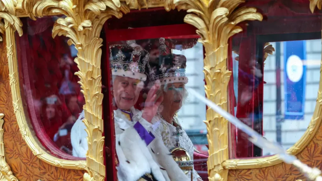 King Charles III and Queen Consort Camilla in the carriage