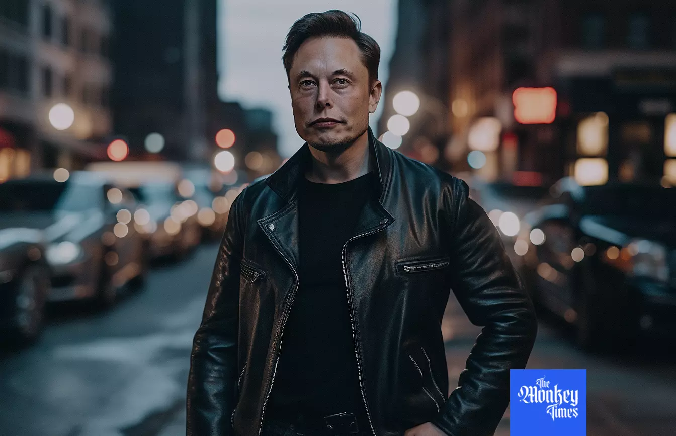 Elon Musk on the street dressed in black