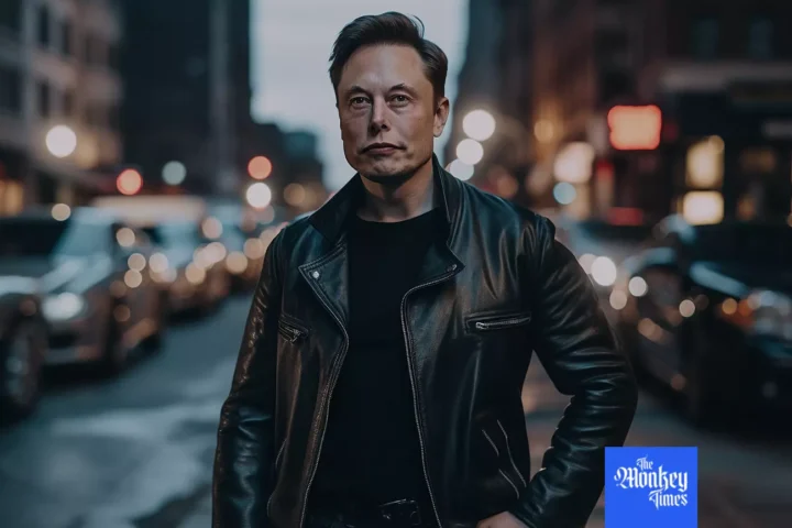 Elon Musk on the street dressed in black