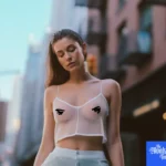 Street photo of a girl with transparent top