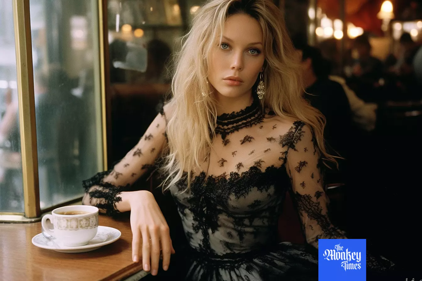 A young lady drinks coffee in cafe