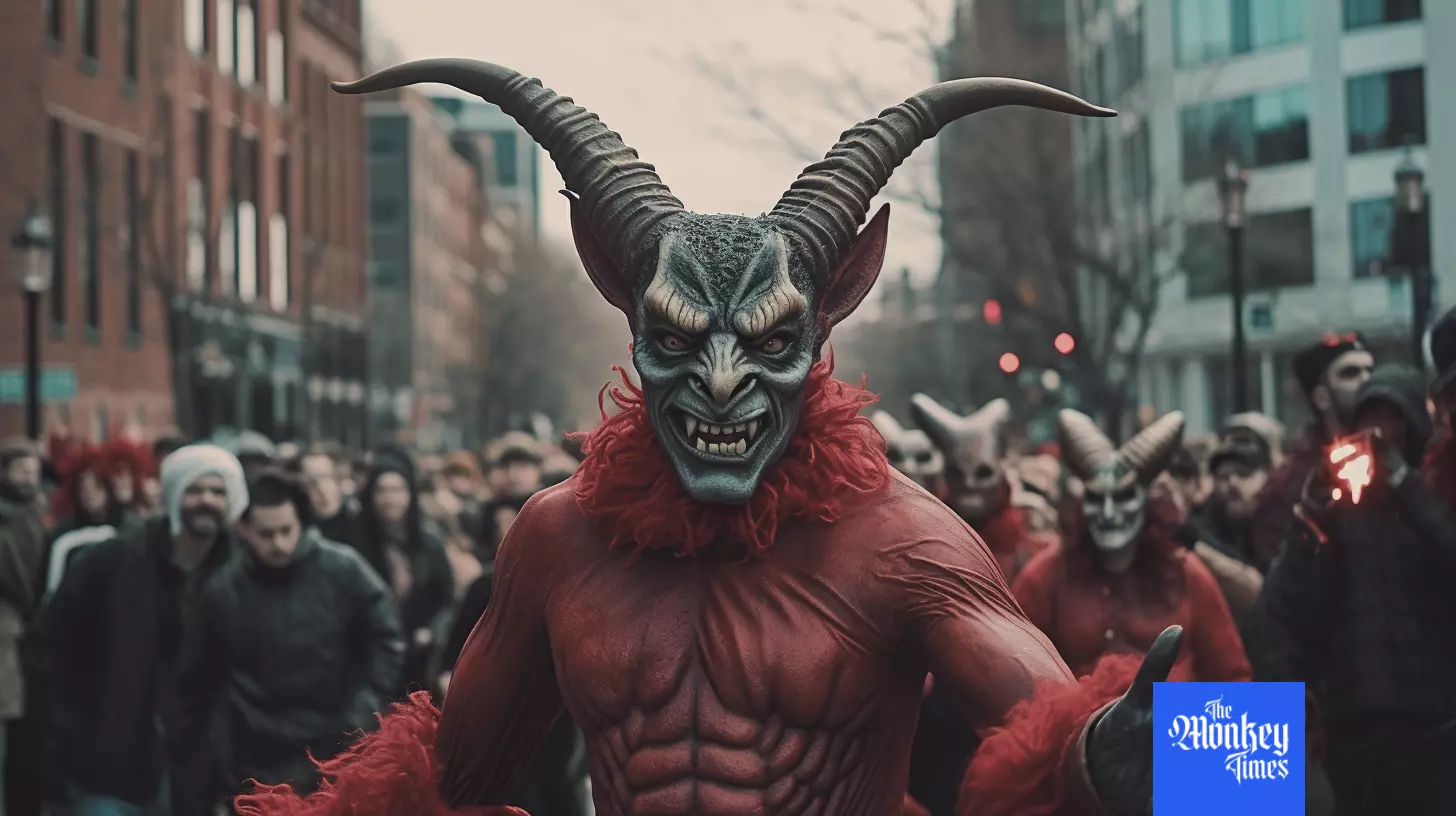 A person is acting as a Satan on the streets of Boston