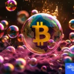 Bitcoin sign in the bubble as symbol of cryptocurrency bubble