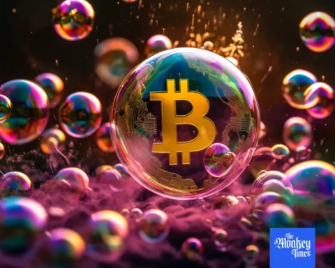 Bitcoin sign in the bubble as symbol of cryptocurrency bubble